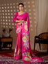 Rani Pink Soft Satin Georgette Saree With Blouse - Front View | Samyak Fashion