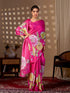 Rani Pink Soft Satin Georgette Saree With Blouse - Back View | Samyak Fashion