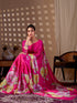 Rani Pink Soft Satin Georgette Saree With Blouse - Close-up View | Samyak Fashion