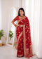 Red Banarasi Soft Silk Party Wear Saree With Blouse - Front View | Samyak Fashion