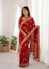 Red Banarasi Soft Silk Party Wear Saree With Blouse - Back View | Samyak Fashion