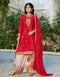 Red Chinon Plazzo Suit With Dupatta - Front View | Samyak Fashion