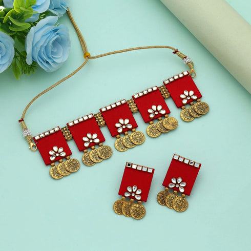 Red Choker Set-imitation - Back View | Samyak Fashion