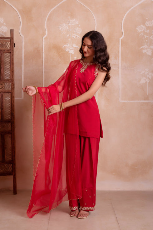 Red Crepe Salwar Suit - Back View | Samyak Fashion