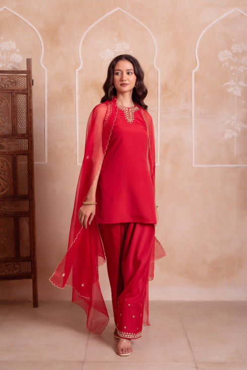 Red Crepe Salwar Suit - Side View | Samyak Fashion