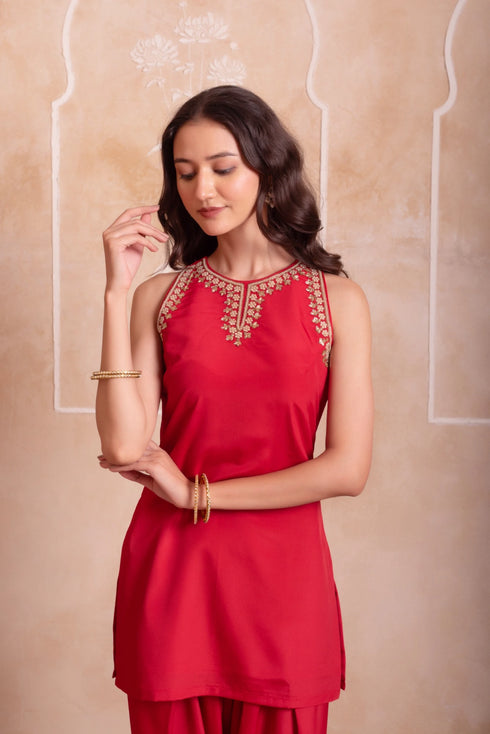 Red Crepe Salwar Suit - Full View | Samyak Fashion
