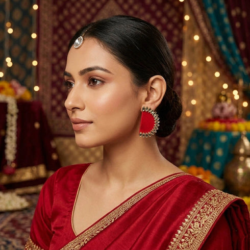 Red Earrings-imitation - Front View | Samyak Fashion