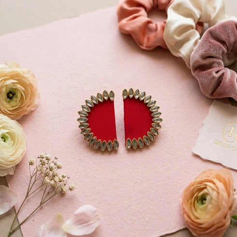 Red Earrings-imitation - Back View | Samyak Fashion