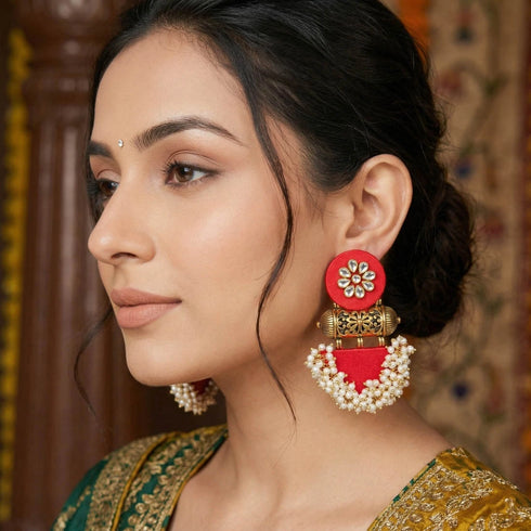 Red Earrings - Front View | Samyak Fashion