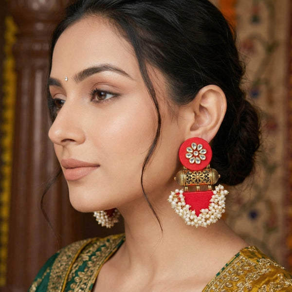 Red Earrings - Front View | Samyak Fashion