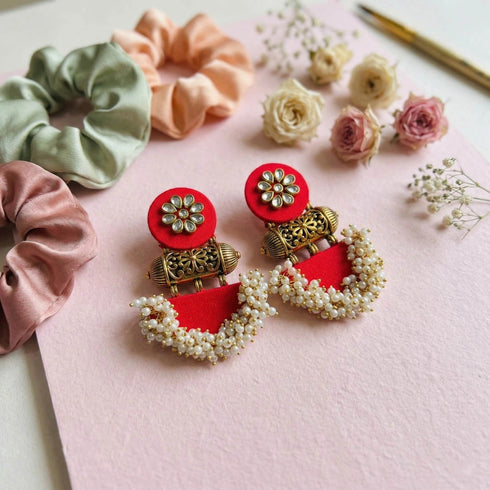 Red Earrings - Back View | Samyak Fashion