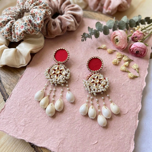 Red Earrings - Back View | Samyak Fashion