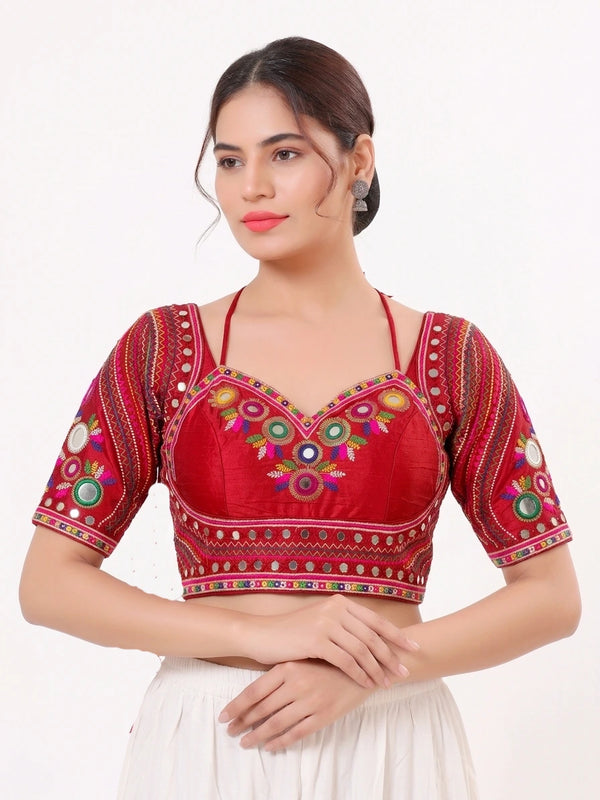 Red Heavy Italian Silk Blouse - Front View | Samyak Fashion
