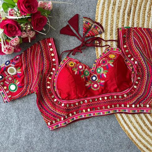 Red Heavy Italian Silk Blouse - Side View | Samyak Fashion