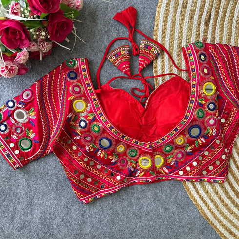 Red Heavy Italian Silk Blouse - Detail View | Samyak Fashion