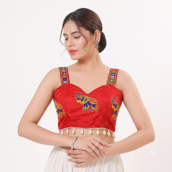 Red Heavy Magic Cotton Blouse - Front View | Samyak Fashion