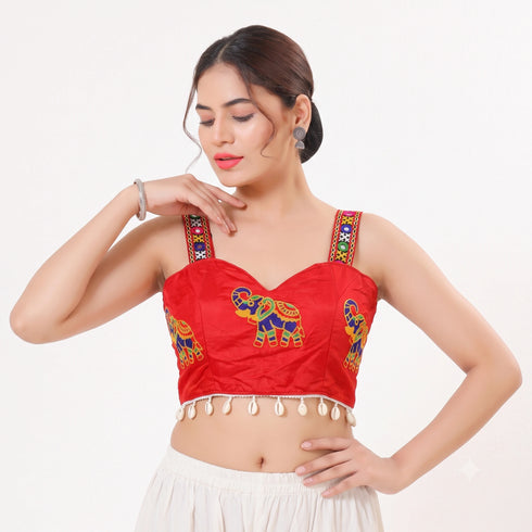 Red Heavy Magic Cotton Blouse - Back View | Samyak Fashion