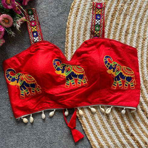 Red Heavy Magic Cotton Blouse - Detail View | Samyak Fashion