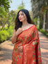 Red Kanchipattu Silk Party Wear Saree With Blouse - Side View | Samyak Fashion