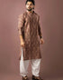 Red Modal Silk Mens Kurta With Payjama - Close-up View | Samyak Fashion