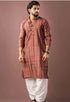 Red Modal Silk Mens Kurta With Payjama - Detail View | Samyak Fashion