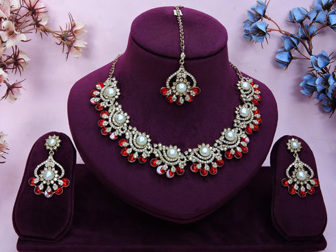 Red Necklace - Back View | Samyak Fashion