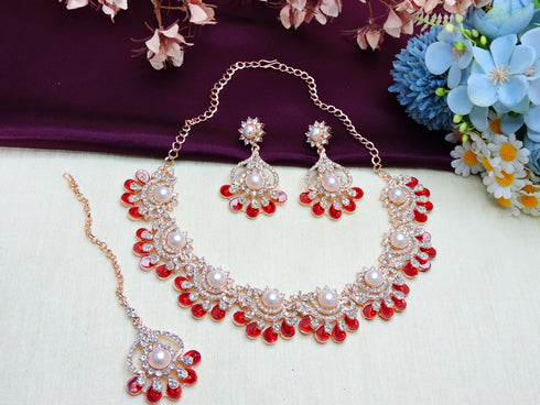 Red Necklace - Side View | Samyak Fashion