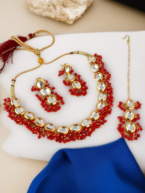 Red Necklace Set - Side View | Samyak Fashion