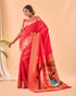 Red Pure Silk Party Wear Saree With Blouse - Back View | Samyak Fashion