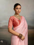 Rose Pink Satin Elegant Party Wear Saree Collection With Blouse - Close-up View | Samyak Fashion