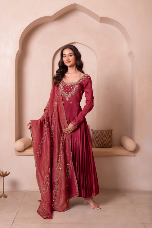 Rosegold Chinon Salwar Suit - Front View | Samyak Fashion