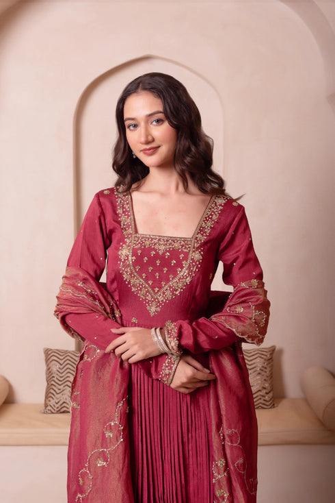 Rosegold Chinon Salwar Suit - Detail View | Samyak Fashion