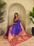 Royal Blue Paithani Silk Party Wear Saree With Blouse - Side View | Samyak Fashion