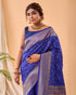 Royal Blue Pure Silk Party Wear Saree With Blouse - Side View | Samyak Fashion
