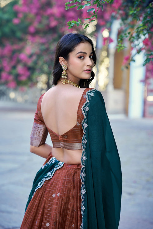 Rust Chinon Lehenga Choli Ethnic - Detail View | Samyak Fashion