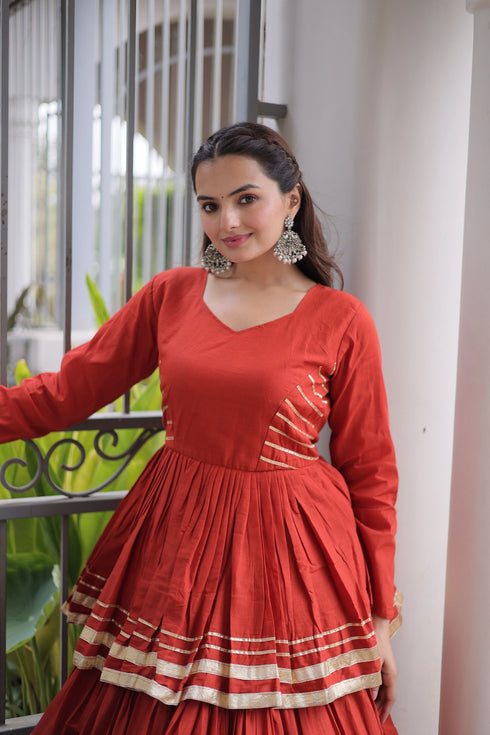 Rust Cora Cotton Lahenga Choli - Side View | Samyak Fashion