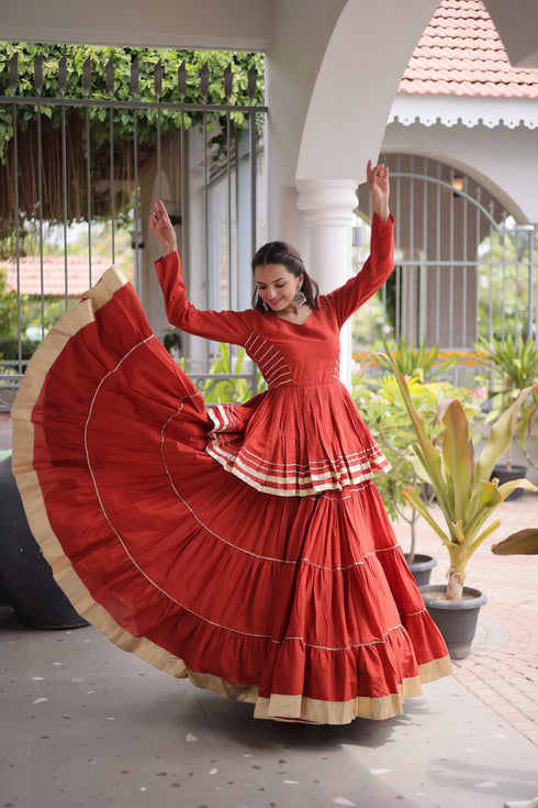 Rust Cora Cotton Lahenga Choli - Detail View | Samyak Fashion