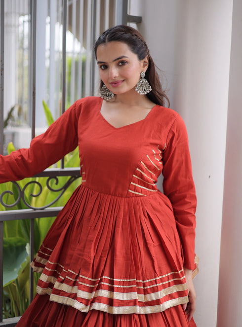 Rust Cora Cotton Lehenga Choli - Detail View | Samyak Fashion