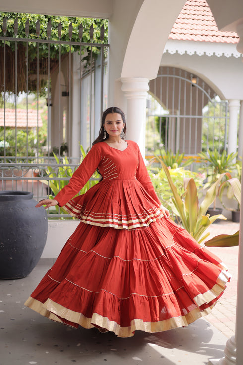 Rust Cora Cotton Lehenga Choli - Full View | Samyak Fashion