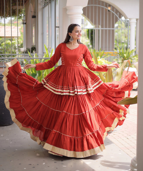 Rust Cora Cotton Lehenga Choli - Back View | Samyak Fashion