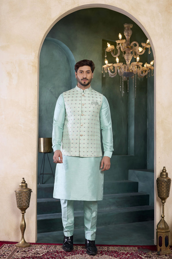 Sea Green Banarasi Silk Mens Mans - Front View | Samyak Fashion