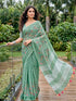 Sea Green Linen Elegant Party Wear Saree Collection With Blouse - Front View | Samyak Fashion