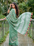 Sea Green Linen Elegant Party Wear Saree Collection With Blouse - Back View | Samyak Fashion