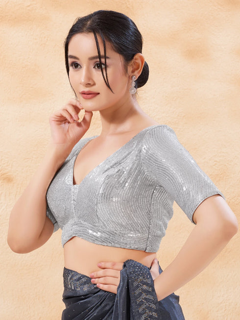 Silver Imported Blouse - Back View | Samyak Fashion