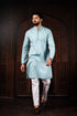 Sky Blue Cotton Mens Kurta With Payjama - Front View | Samyak Fashion