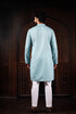 Sky Blue Cotton Mens Kurta With Payjama - Back View | Samyak Fashion