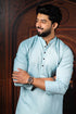 Sky Blue Cotton Mens Kurta With Payjama - Side View | Samyak Fashion