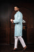 Sky Blue Cotton Mens Kurta With Payjama - Detail View | Samyak Fashion
