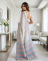 Sky Blue Cotton Silk Saree With Blouse - Back View | Samyak Fashion