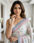 Sky Blue Cotton Silk Saree With Blouse - Side View | Samyak Fashion